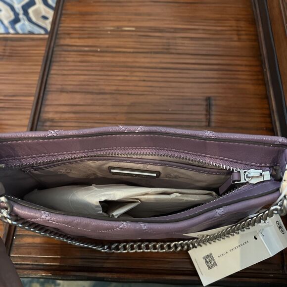 NWT Tory Burch Willa Zip Top Shoulder Bag Quilted Allium Purple with Chain Strap - Picture 10 of 14